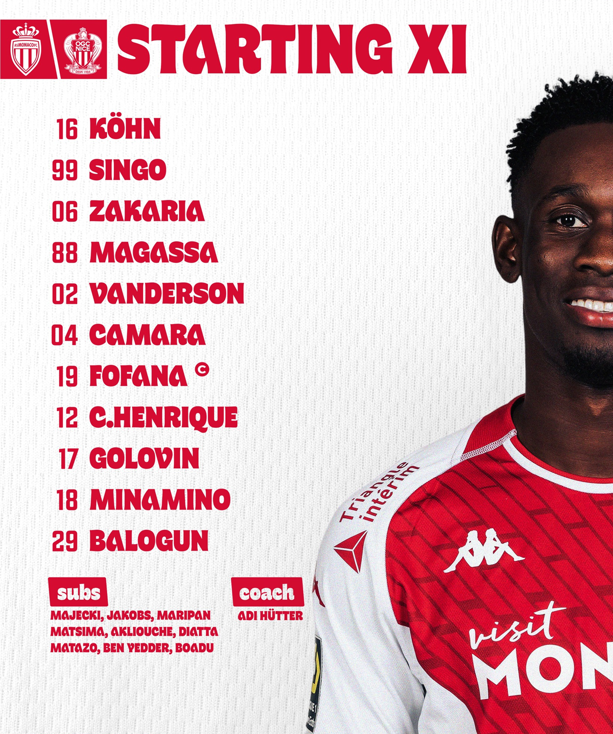 Identify AS Monaco starting 11 font