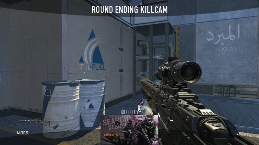 What font does Advanced Warfare in the text of the killcam, "ROUND ENDING KILLCAM"?