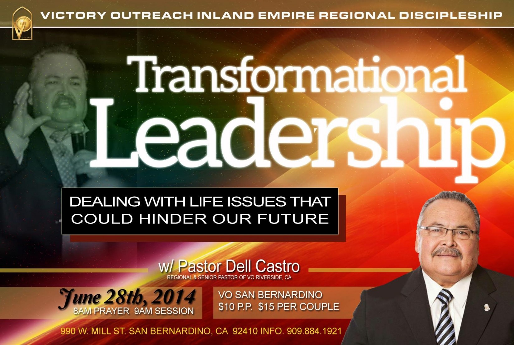 What font is used on "victory outreach inland.." at the top?