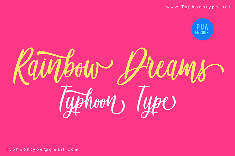 Discover the best free fonts for Cricut. Download thousands of free fonts to use with your Cricut machine. Plus the best places to find signature paid fonts as well! A pink square with the words "Rainbow Dreams" in yellow text and "Typhoon Type" in white. 